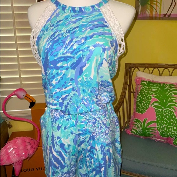 Lilly Pulitzer NWT Lala Romper Blue Haven Hey Hey Soleil $138 Size XS - Picture 3 of 11
